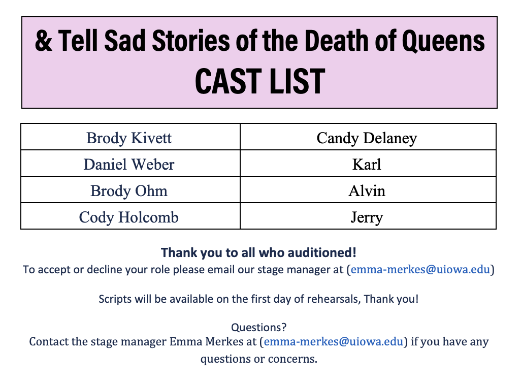 & Tell Sad Stories for the Death of Queens Cast List