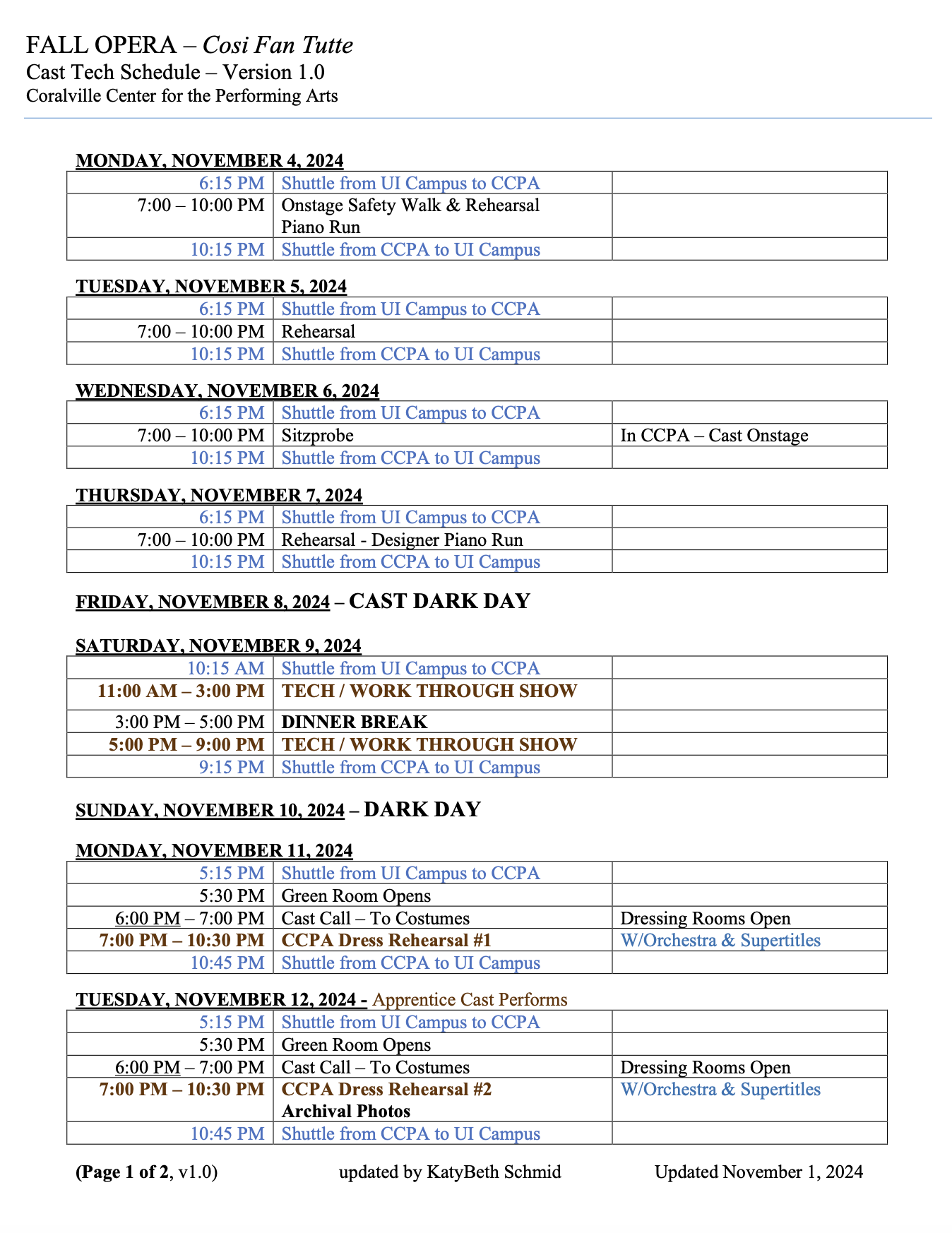 Tech schedule page 1