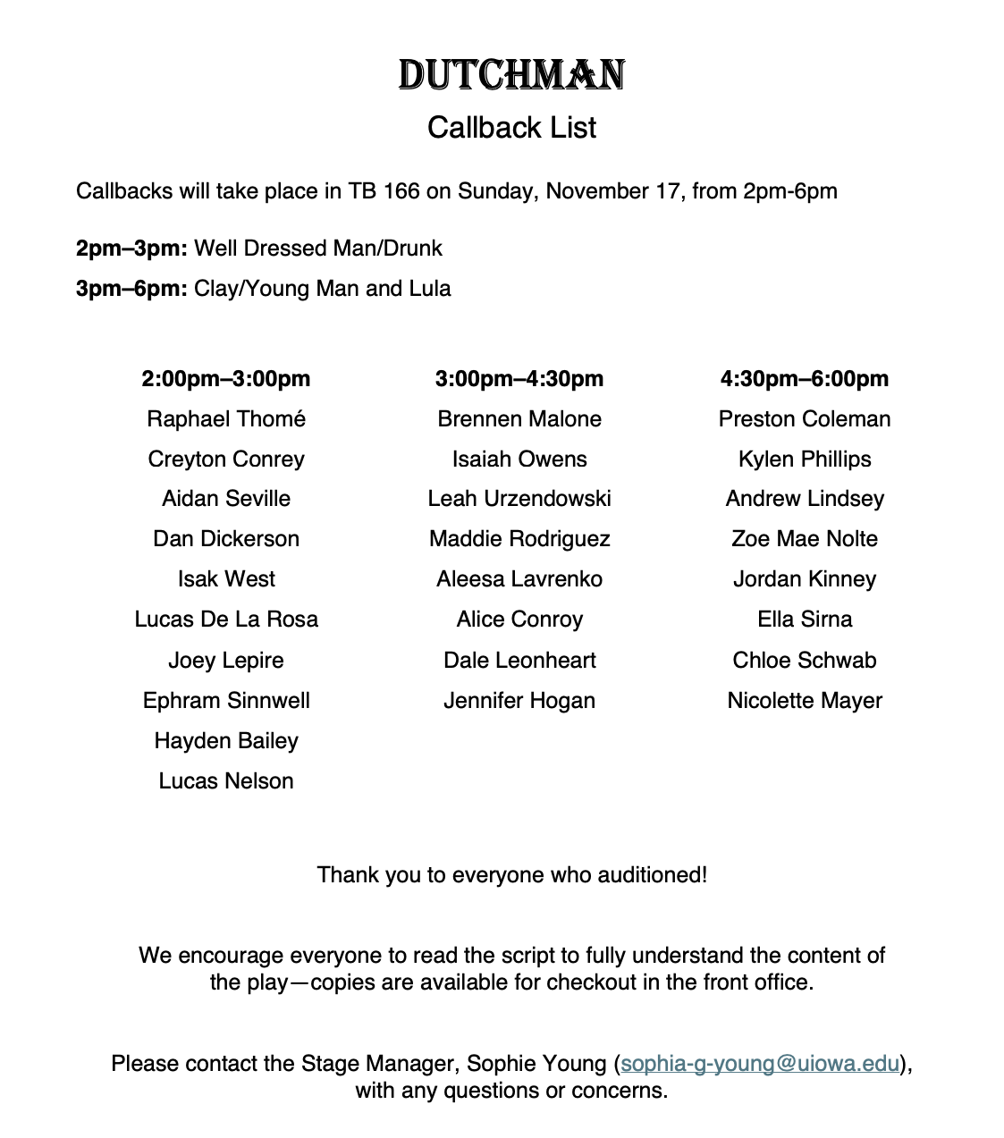 Dutchman Callbacks