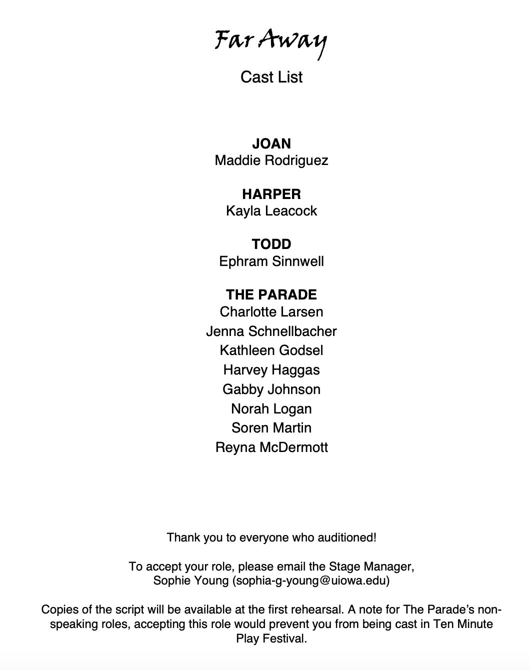 Far Away Cast List