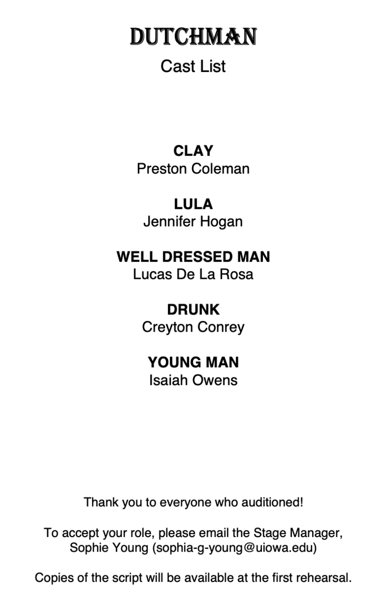 Dutchman Cast List